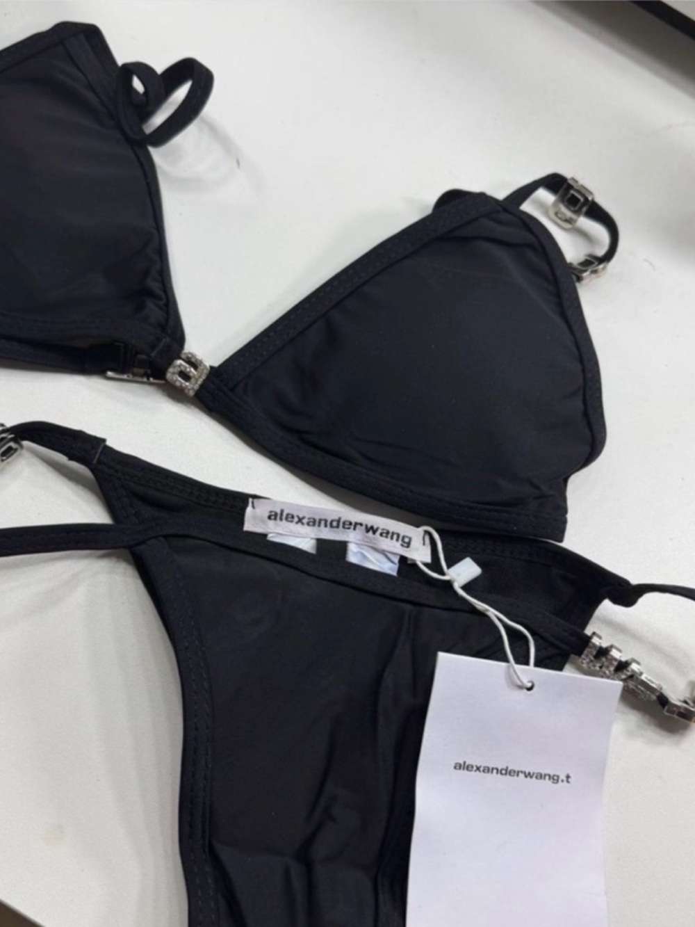 Alexander Wang Black Triangle Bikini with Silver Hardware